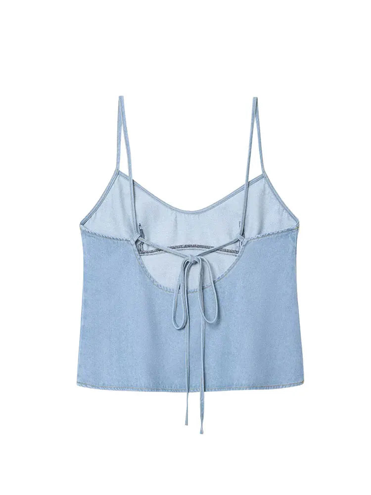 Two-piece Set For Women With Backless Top And Casual Cowboy Pants Ensemble