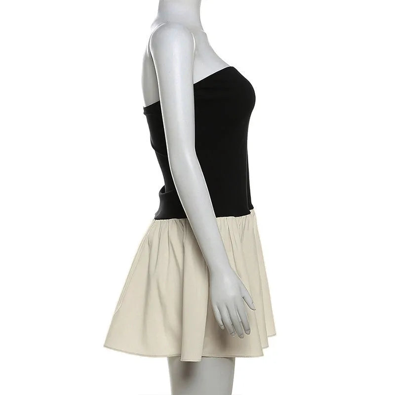 Slim Fold Bodycon Backless Dress Off Shoulder Splice Mini Elegant Summer Evening Style