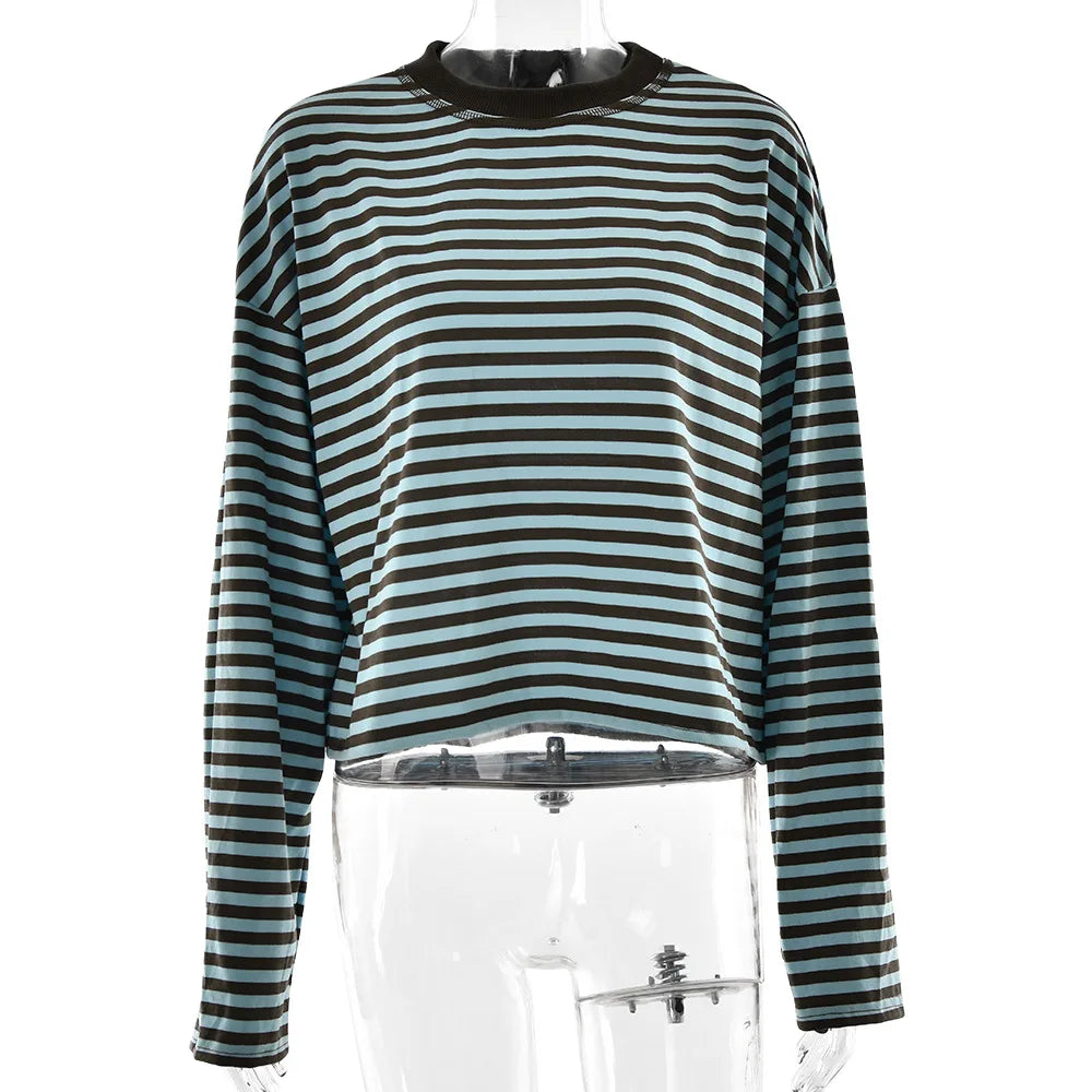 Stripe Patchwork Long Sleeve Tee for Casual Streetwear and Everyday
