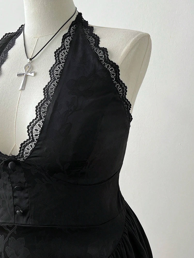 Plus Size French Jacquard Dress With V Neck And Lace Back Cutout