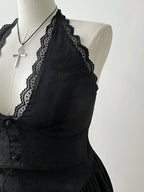 Plus Size French Jacquard Dress With V Neck And Lace Back Cutout