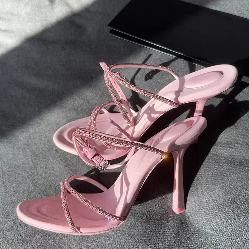 Open Toe Luxury Heels With Buckle Straps
