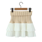 Knit Color Block Mini Skirt High Waisted Pleated