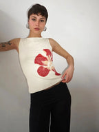 Floral Print Crop Tank Top For Women Fitted Boat Neck Sleeveless
