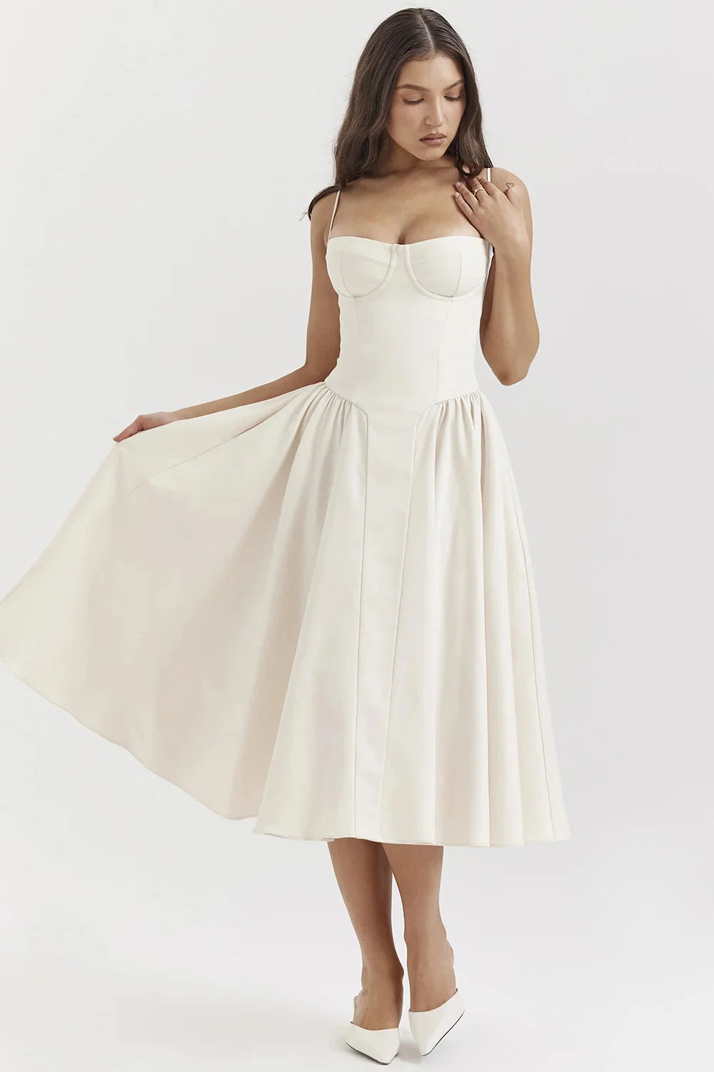 Backless Suspender Midi Dress Sleeveless A Line Style For Evening Wear