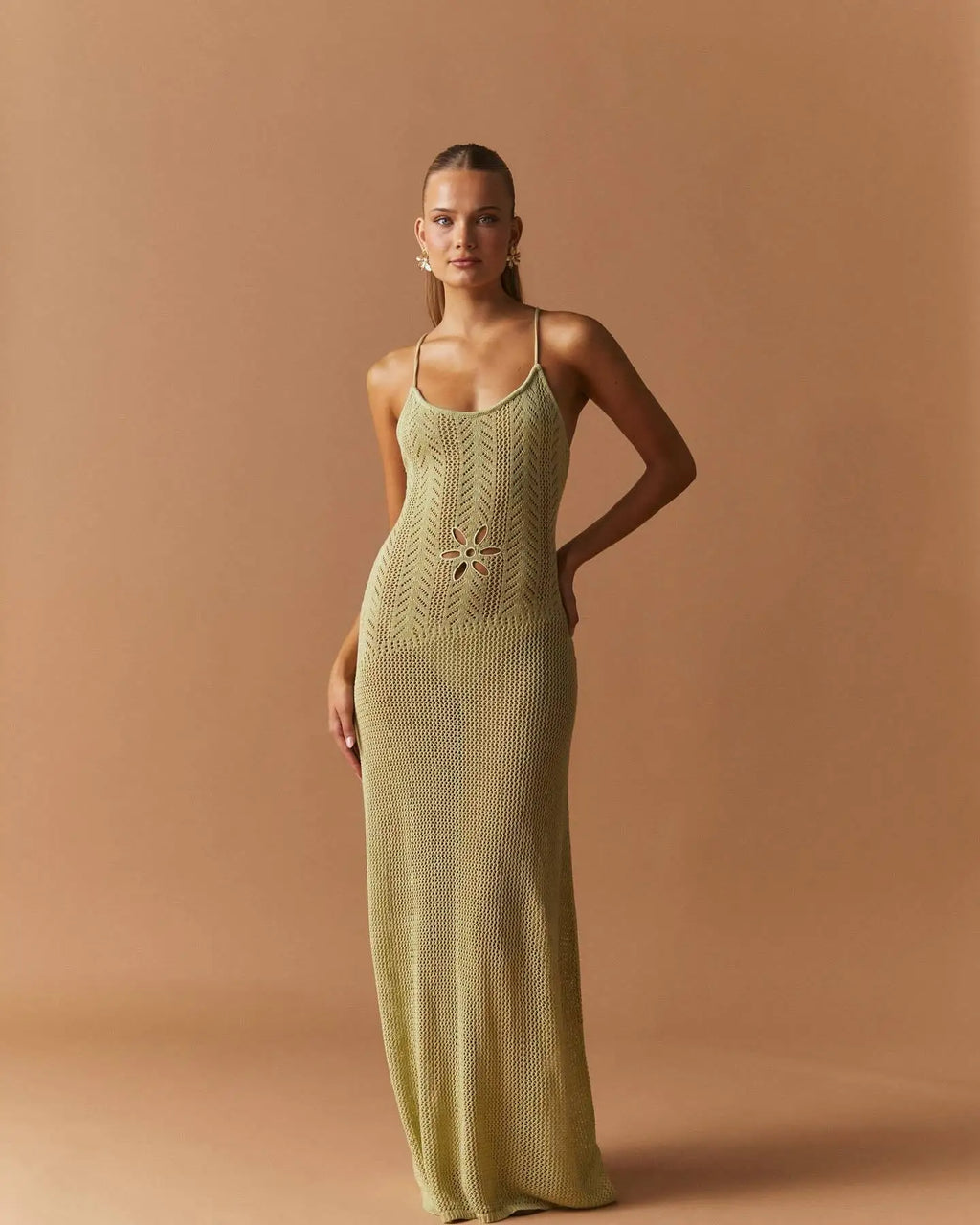 Floral Knit Strap Maxi Dress Backless Beach Cover Up For Summer Vacation And Resort Style