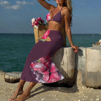 Flowers Printed With Skirt Halter Bikini Three-pieces Bikini set