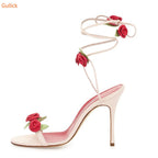Floral Open Toe Slingback Sandals With Ankle Strap