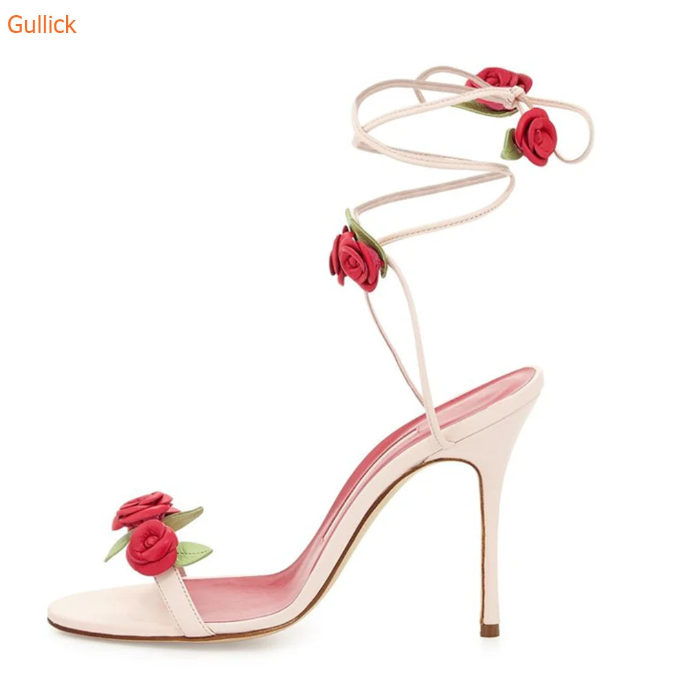 Floral Open Toe Slingback Sandals With Ankle Strap