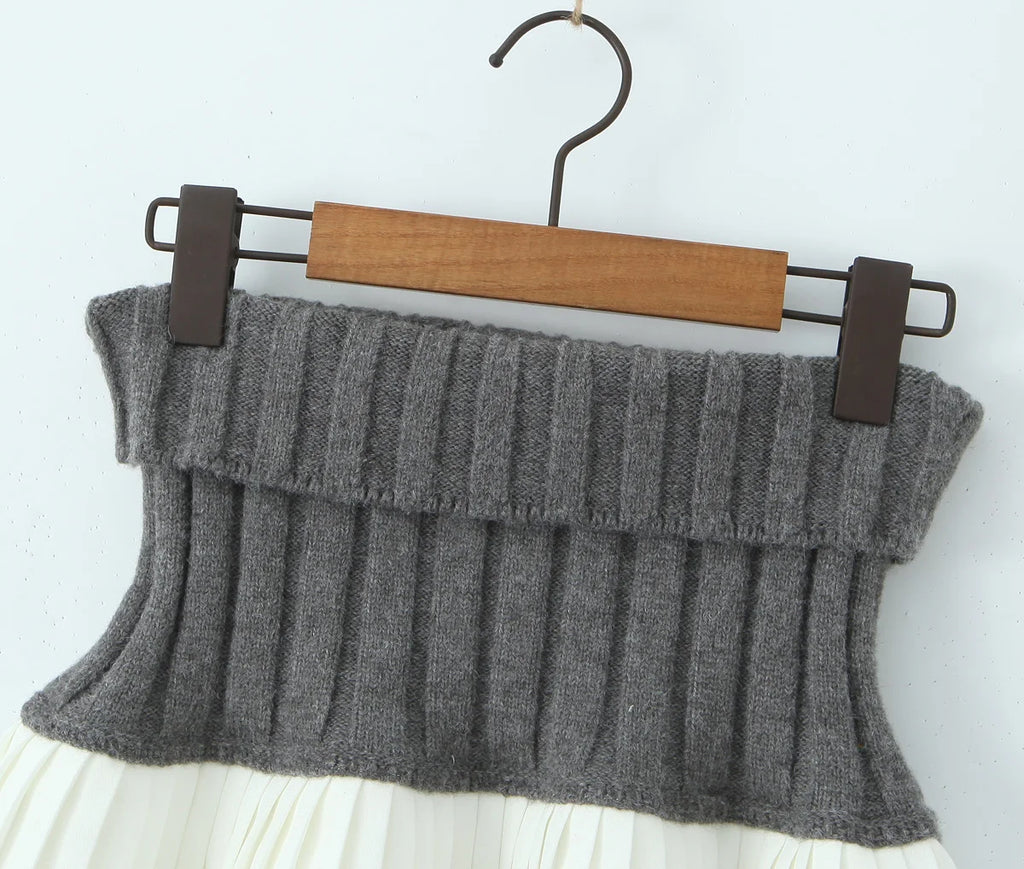 Knit Color Block Mini Skirt High Waisted Pleated