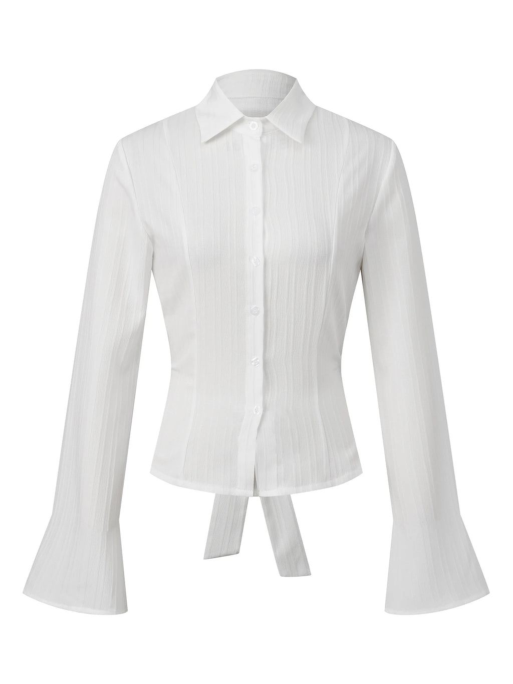 Cinched Waist Button Down Blouse With Back Tie Long Sleeve