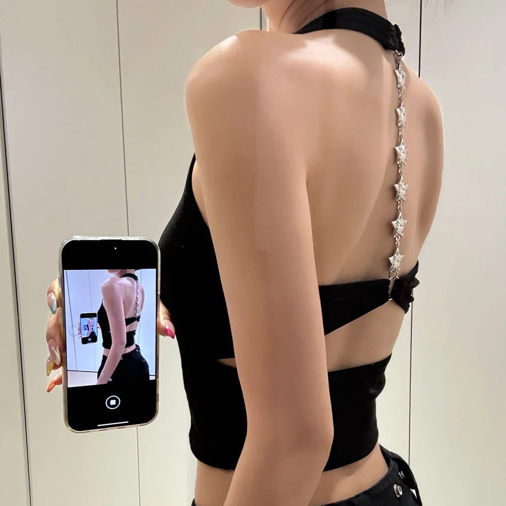 Midnight Y2K Backless Chain Cutout Strapless Tank Top