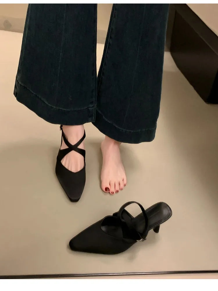 High Heel Sandals With Cross Ankle Strap And Slingback Pumps