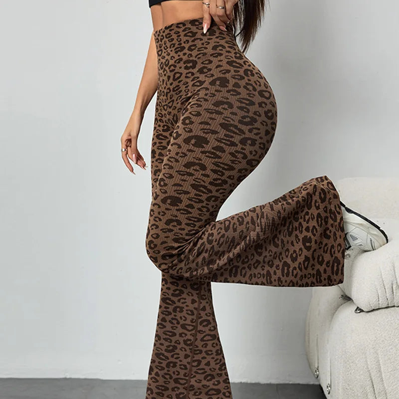 Leopard Print High Waist Bell Bottom Yoga Leggings For Women With Soft Stretch