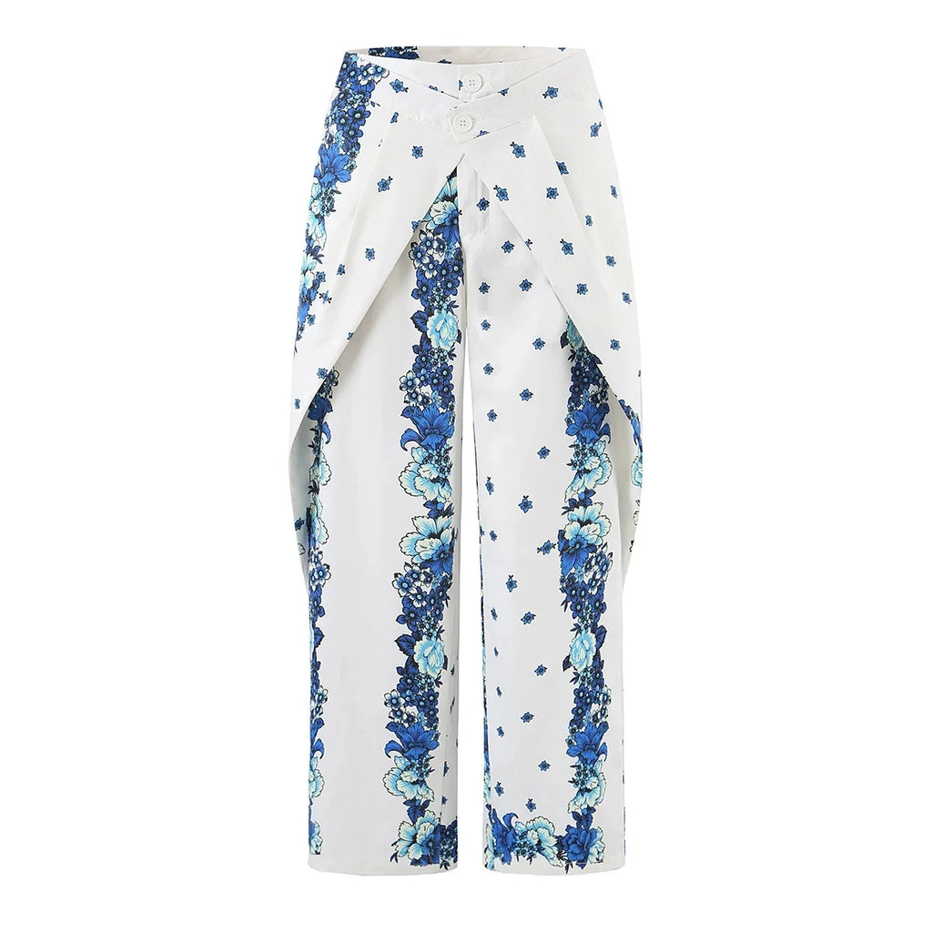 Boho Floral Dream Two Piece Set With Corset Wrap And Wide Leg Pants