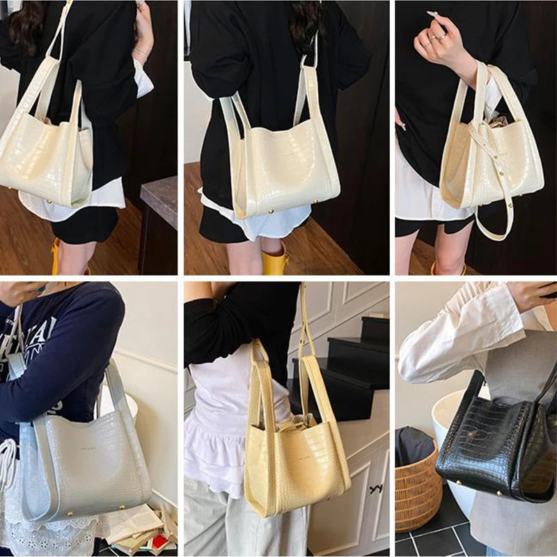 Women Stone Pattern Handbag Chic Shoulder Style Casual Messenger Versatile Bucket Wallet Included