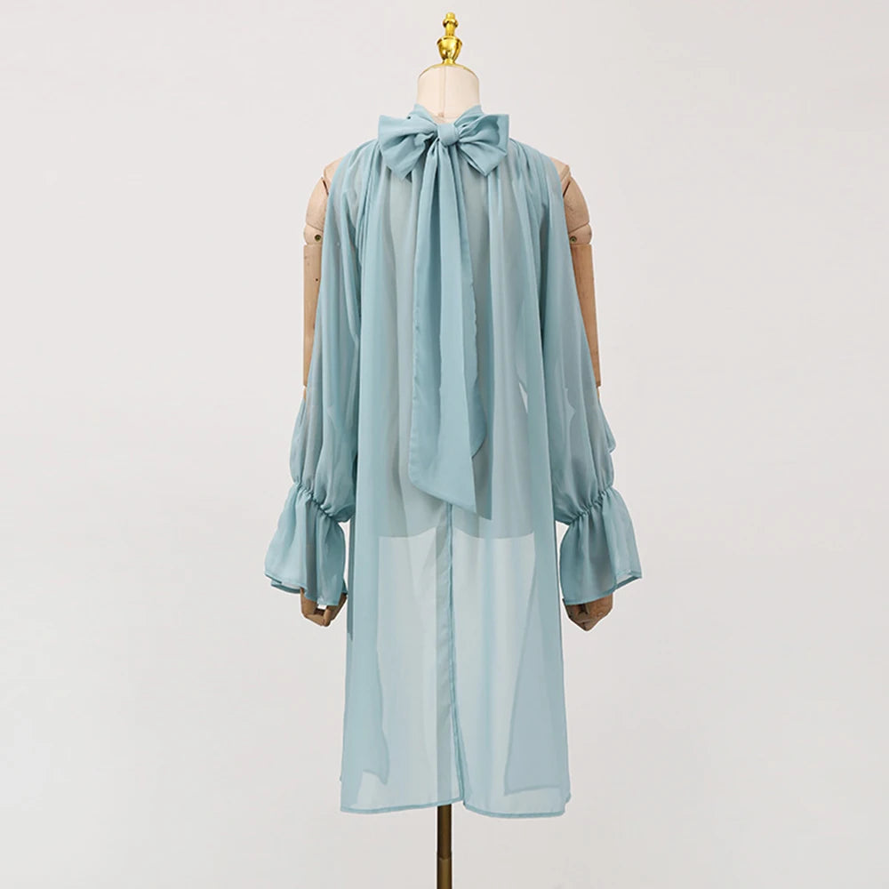 Off Shoulder Chiffon Blouse With Lightweight Fit Asymmetrical Hem And Bow Detail