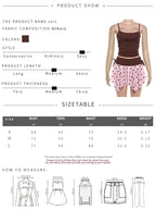 Pink Brown Two Piece Set With Polka Dot Cami And Ruched Mini Skirt