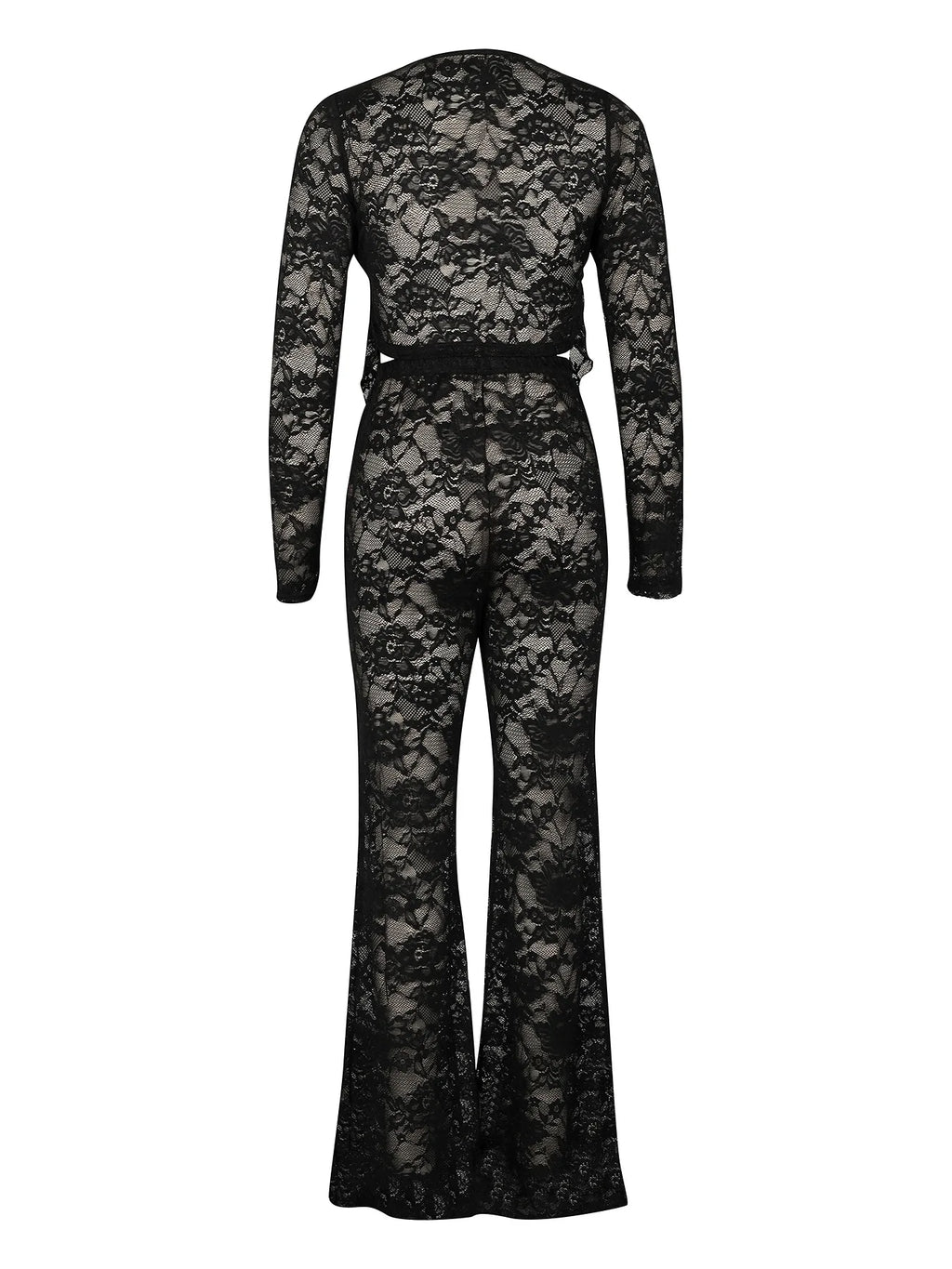 See Through Lace Set With Long Sleeve Top And Pants