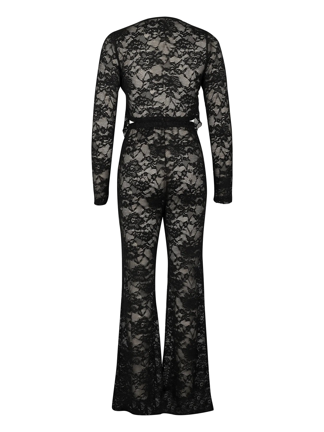 See Through Lace Set With Long Sleeve Top And Pants