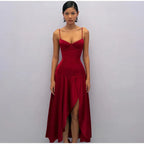 Slit Waist Cinching Evening Dress V Neck Sleeveless Slim Irregular Long