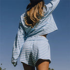 Cozy Striped Knit Lounge Set With Oversized Top And Shorts For Relaxed Comfort Everyday