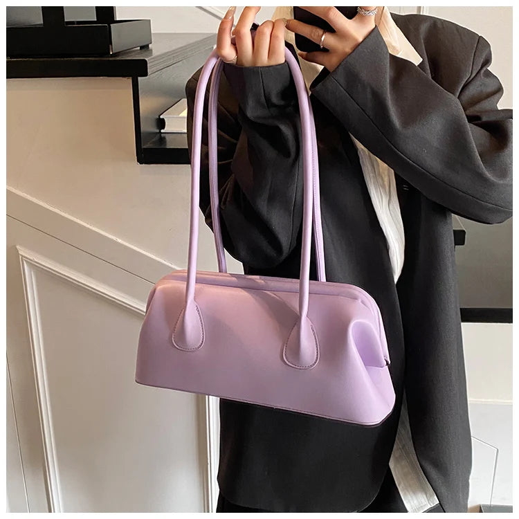 Underarm Bag Solid Color PU Shoulder Handbag