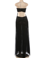 Sheer Halter Gown With Chain Detailing Backless Sleeveless
