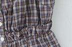 Sweet Plaid Chic Single Breasted Cropped Tops French Square Collar Puff Sleeve Blouse