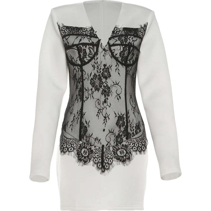 Lace Patchwork Mini Dress With Contrast Details