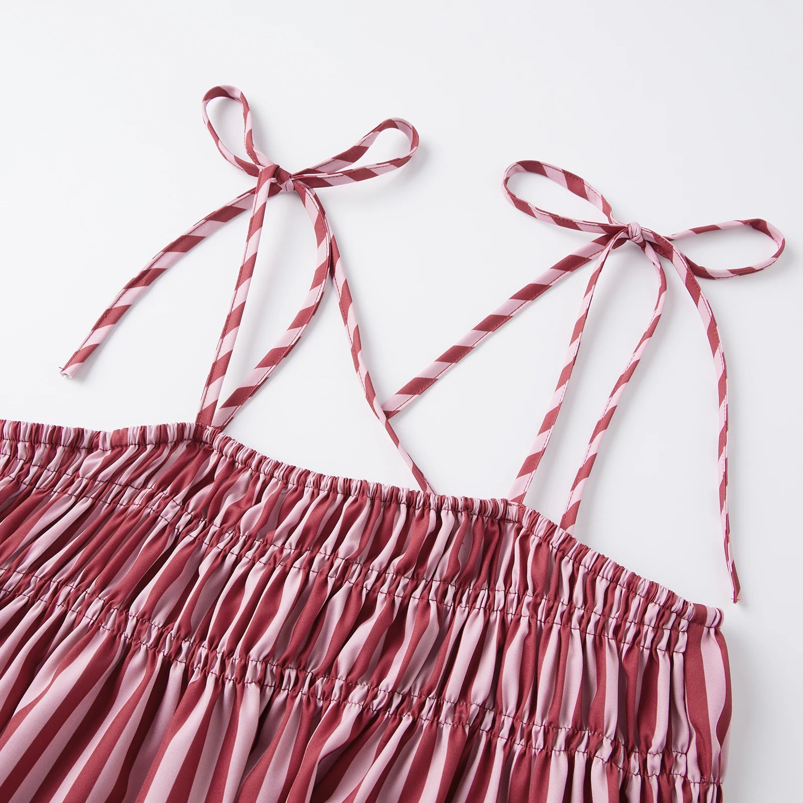 Striped Two Piece Pajama Set With Tie Shoulder Tank Top And Straight Pants