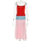 Colorful Spaghetti Strap Maxi Dress Slim Backless Sundress