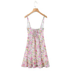 Floral Print Sexy Sling Mini Women Lace Spliced O Neck A-line Dress