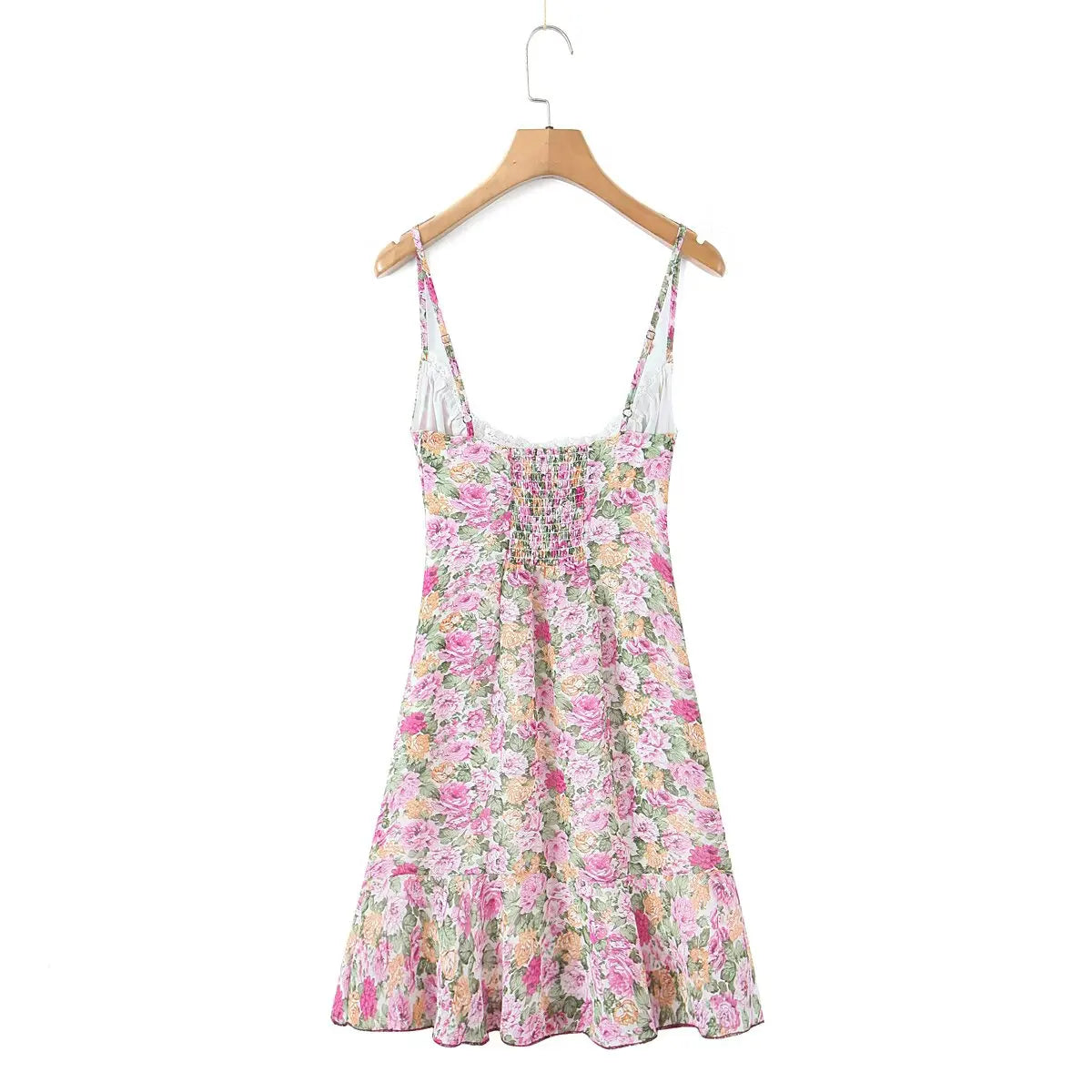 Floral Print Sexy Sling Mini Women Lace Spliced O Neck A-line Dress