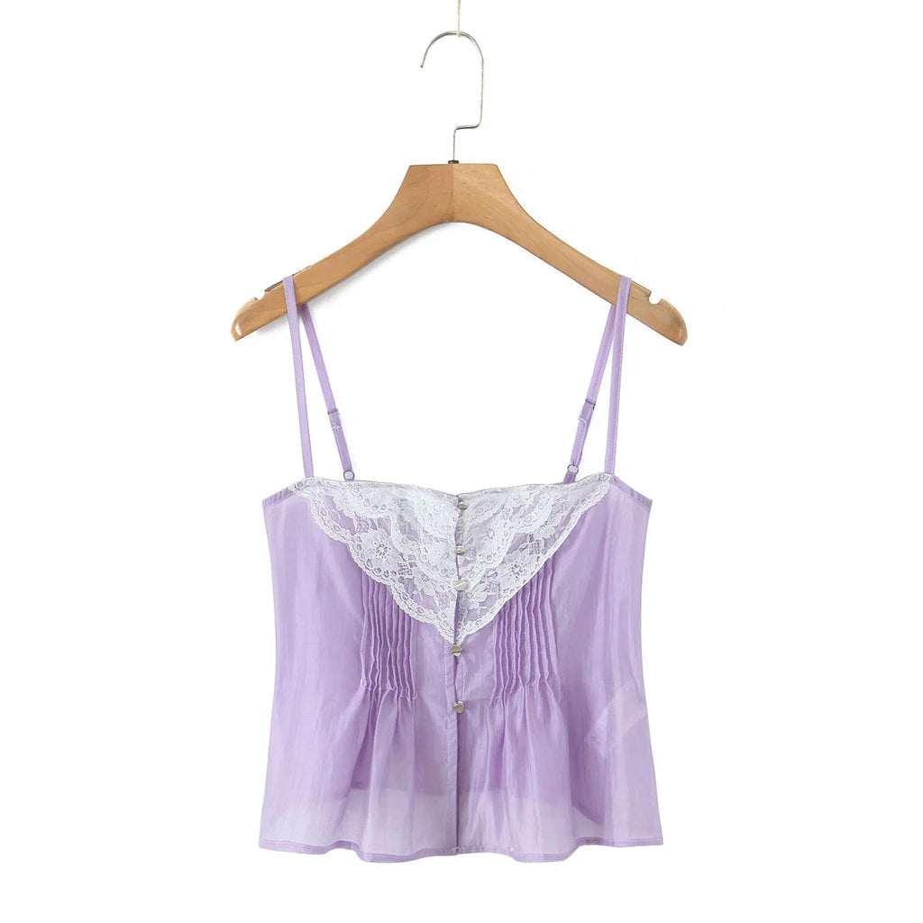 Lace Strap Boho Camisole Top Sheer Cotton Rayon Sleeveless