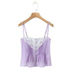 Lace Strap Boho Camisole Top Sheer Cotton Rayon Sleeveless