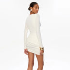 Hollow Out O Neck Long Sleeves Sheath Dress With Hip Wrap Mini