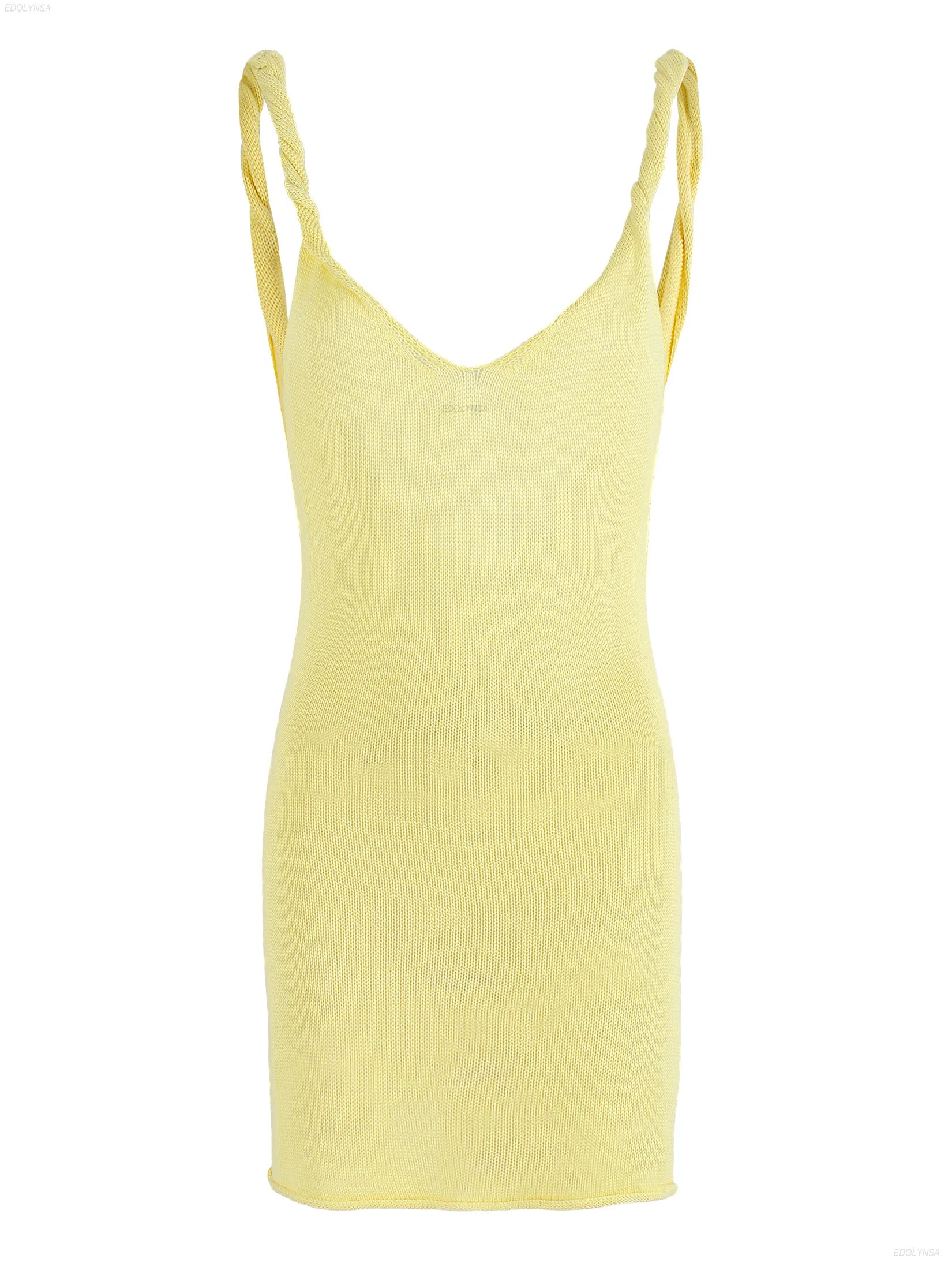 Butter Yellow Beach Cover Up Dress With V Neck Straps Sleeveless