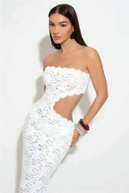 Elegant Off Shoulder Backless Lace Maxi Dress With Hollow Out Detailing