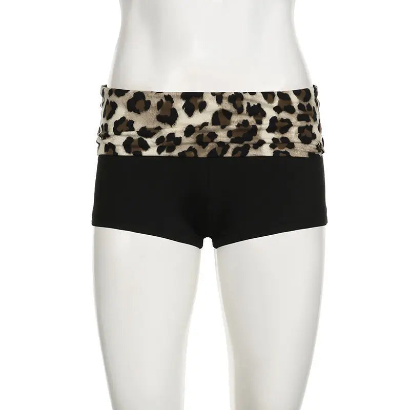 Leopard Patchwork Shorts With Low Waist