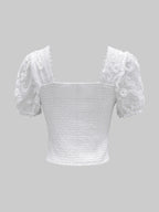 Romantic Lace Trim Hollow Out Top With Square Neck