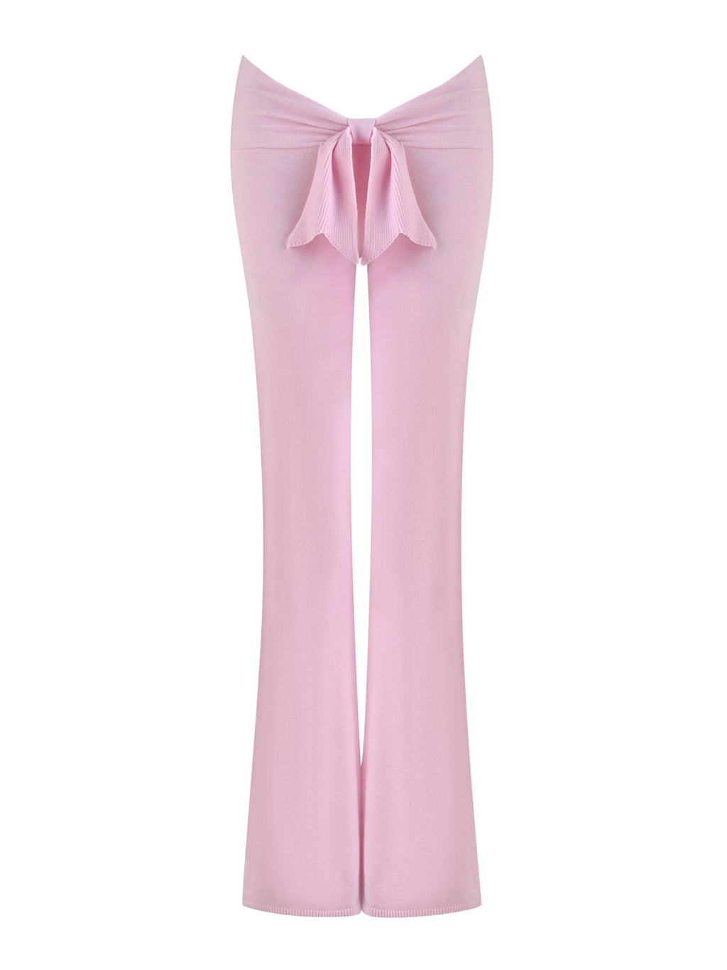 Boutique Knit Flared Pants With Elastic Waist And Back Bow Detail Slim Fit Trousers