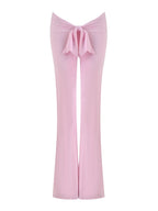 Boutique Knit Flared Pants With Elastic Waist And Back Bow Detail Slim Fit Trousers