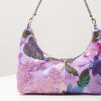 Floral Embroidered Sequin Shoulder Bag For Women Crescent Shape Evening Purse