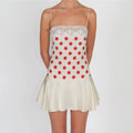 Polka Dot Satin Cami Dress With Lace Trim And Ruffle Hem Mini