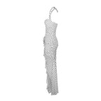 White Polka Dot Chiffon Backless Strapless Dress With Empire Waist
