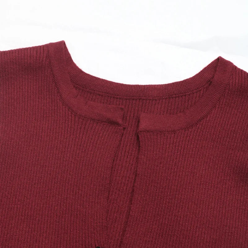 Red Sleeveless Hollowed Out Crop Tank Top With Frog Button Detail