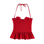 Chic Red Sexy Halter Pleated Blouse