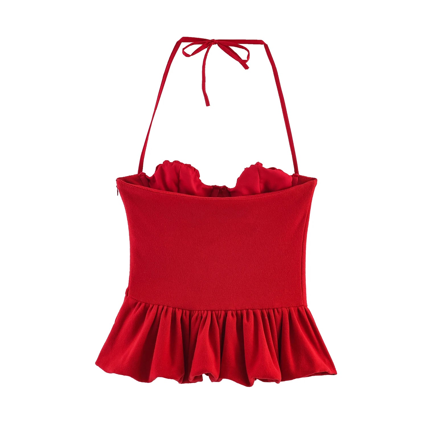 Chic Red Sexy Halter Pleated Blouse