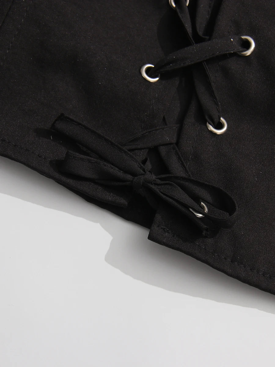 Square Neck And Lace Up Detail Sleeveless Tunic Top